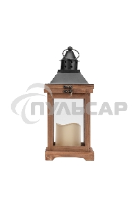 Декоративный фонарь Neon-night со свечкой, корпус из дерева, размер 14х14х35cм, теплый белый