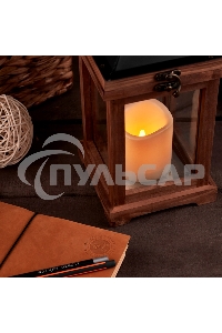 Декоративный фонарь Neon-night со свечкой, корпус из дерева, размер 14х14х35cм, теплый белый