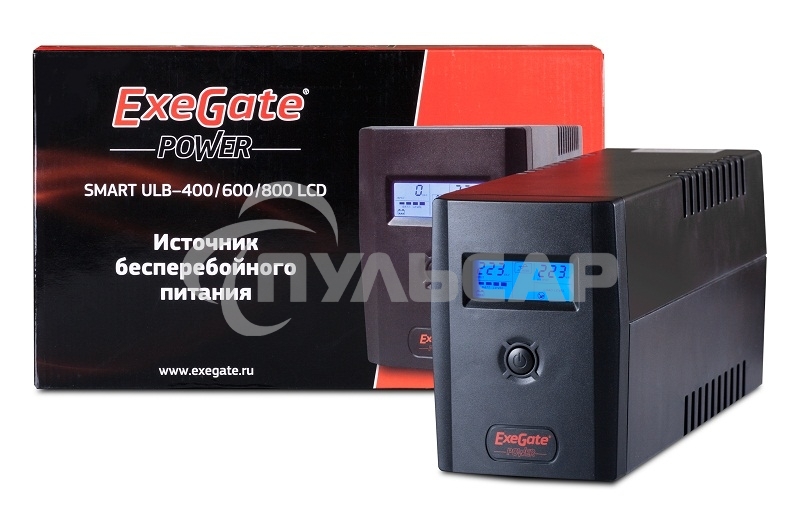 Источник бесперебойного питания ExeGate Power Smart ULB-800 LCD 800VA, черный, 2 евророзетки, USB