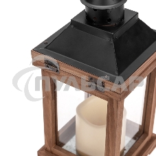 Декоративный фонарь Neon-night со свечкой, корпус из дерева, размер 14х14х35cм, теплый белый