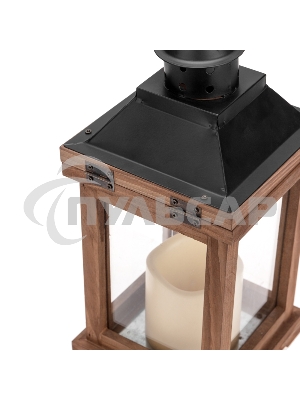 Декоративный фонарь Neon-night со свечкой, корпус из дерева, размер 14х14х35cм, теплый белый