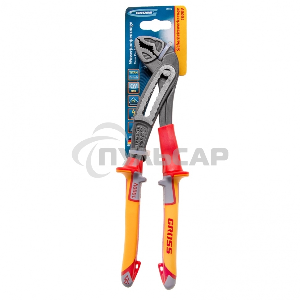 Клещи переставные, диэлектрические рукоятки до 1000 В, 240 мм Gross