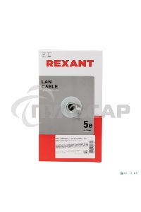 Кабель витая пара Rexant LIGHT U/UTP, категория 5e, ZH нг(А)-HF, 4PR, 24AWG, внутренний, серый, 305 м