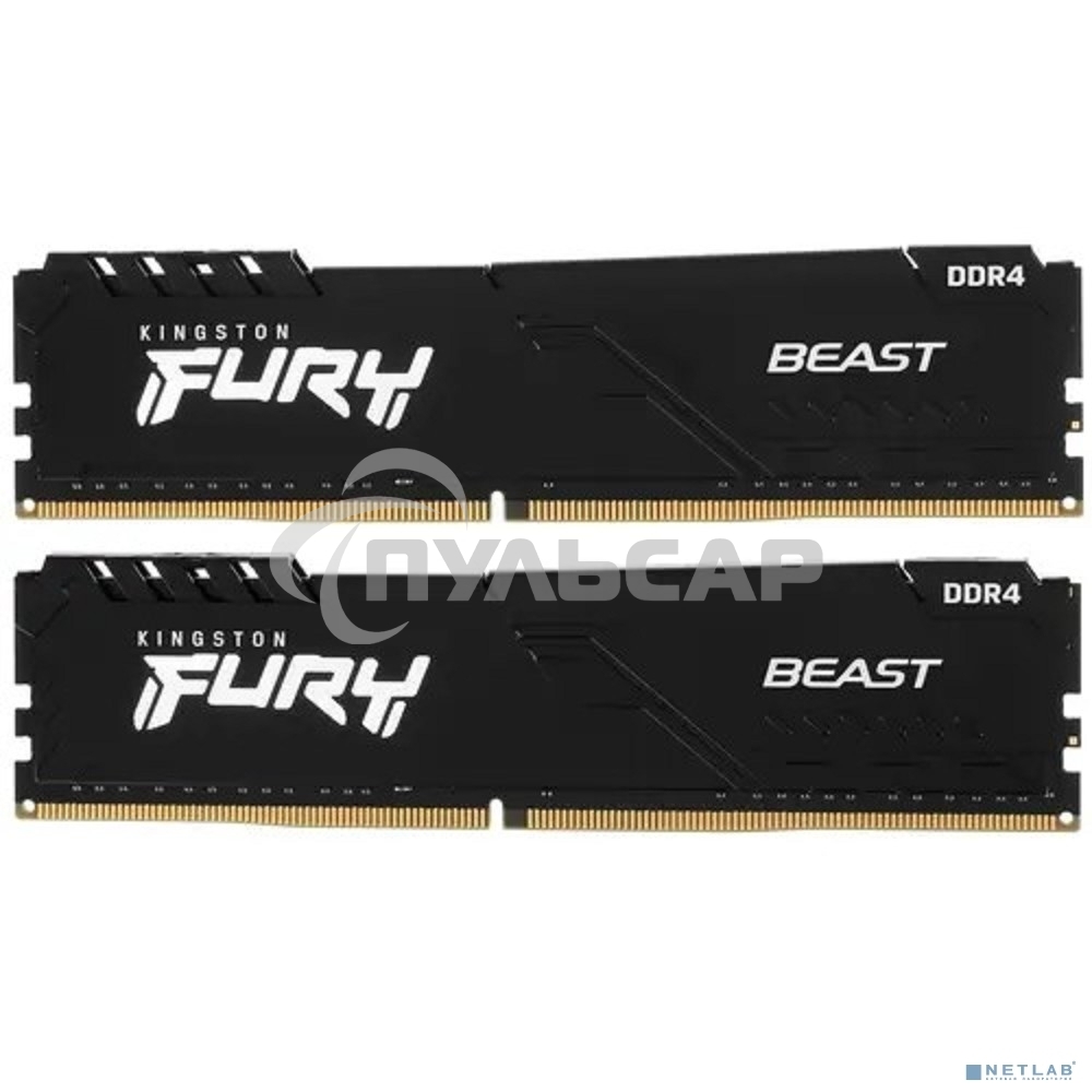 Оперативная память Kingston Fury Beast, DDR4, 16Gb (2x8Gb), 3200MHz, CL16, DIMM, с радиатором, черный