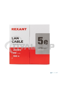 Кабель витая пара Rexant LIGHT U/UTP, категория 5e, ZH нг(А)-HF, 4PR, 24AWG, внутренний, серый, 305 м