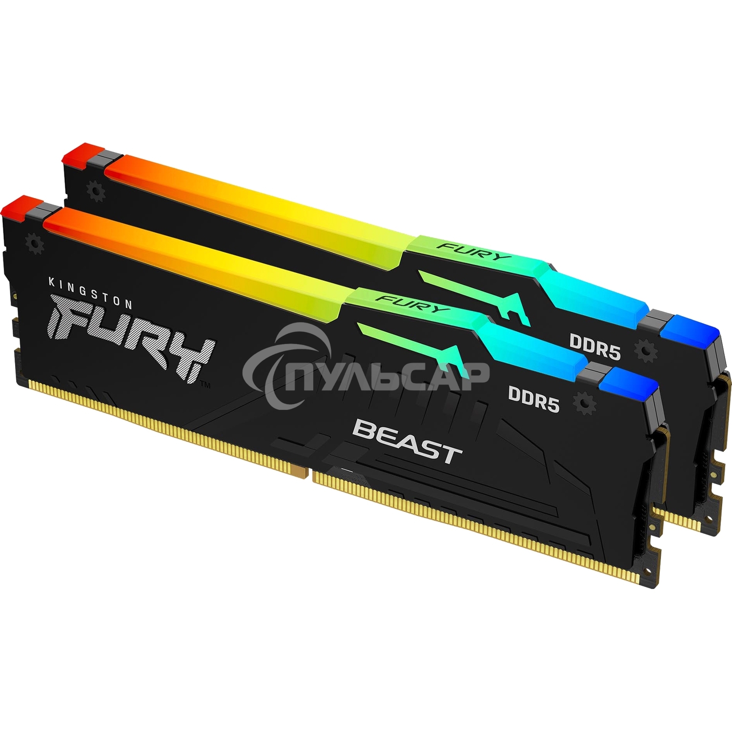 Оперативная память Kingston Fury Beast, DDR5, 32Gb (2x16Gb), 6400MHz, CL32, DIMM, радиатор, RGB, черный