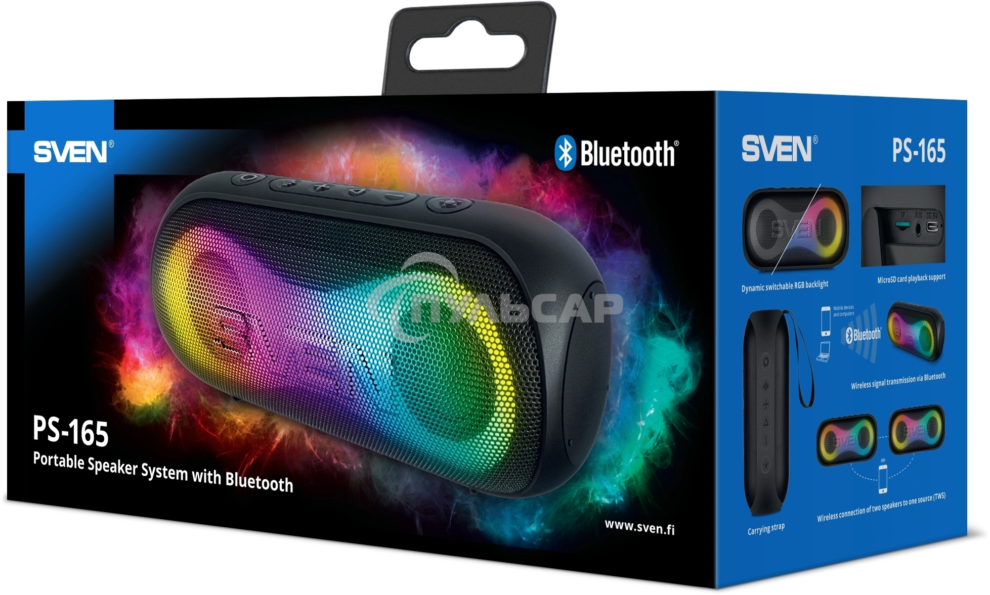 Портативная акустика Sven PS-165, черный (16 Вт, Waterproof (IPx6), TWS, Bluetooth, microSD, 3000мА*ч)