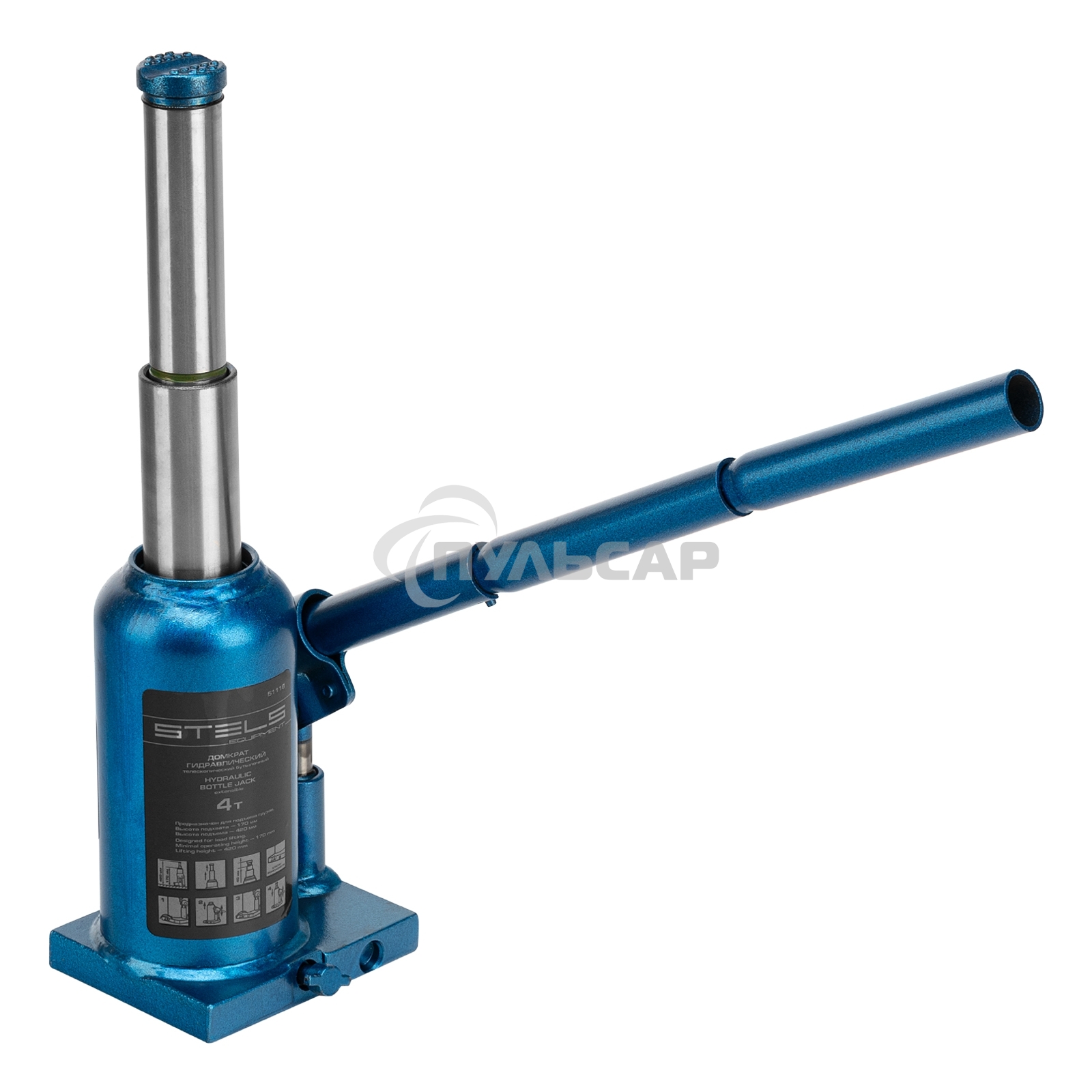 Домкрат STELS 51116гидравлический бутылочный телескопический 4 т h подъема 170–420мм