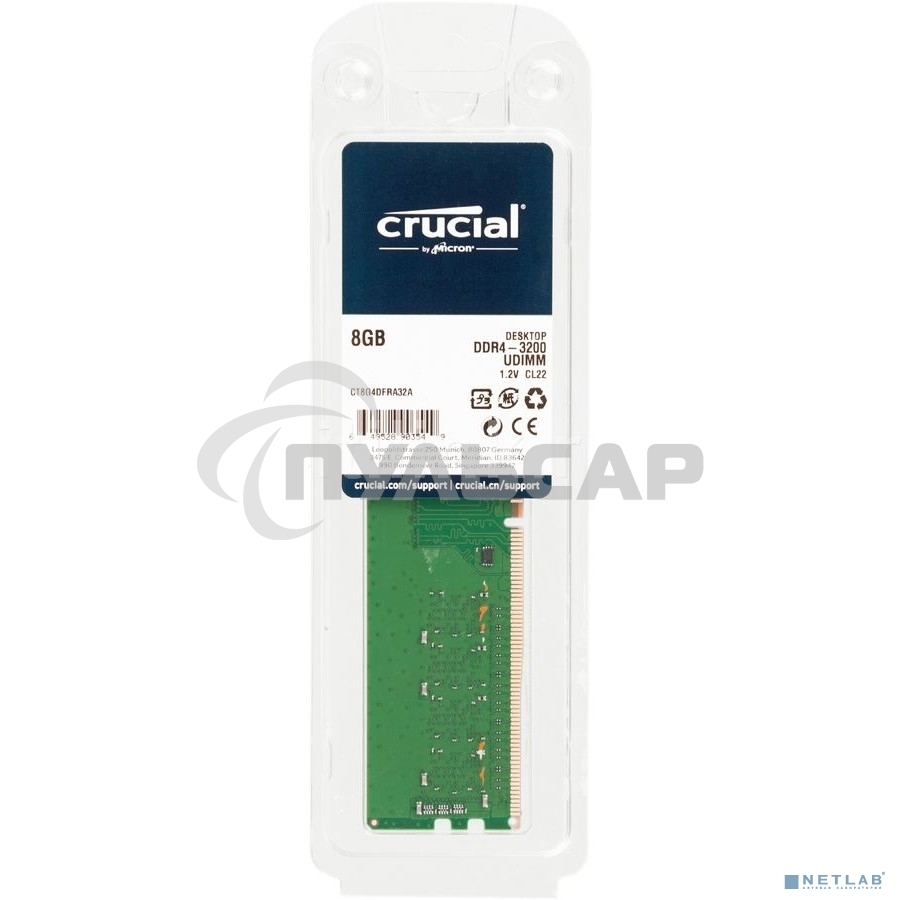 Оперативная память Crucial, DDR4, 8Gb (1x8Gb), 3200MHz, CL22, DIMM