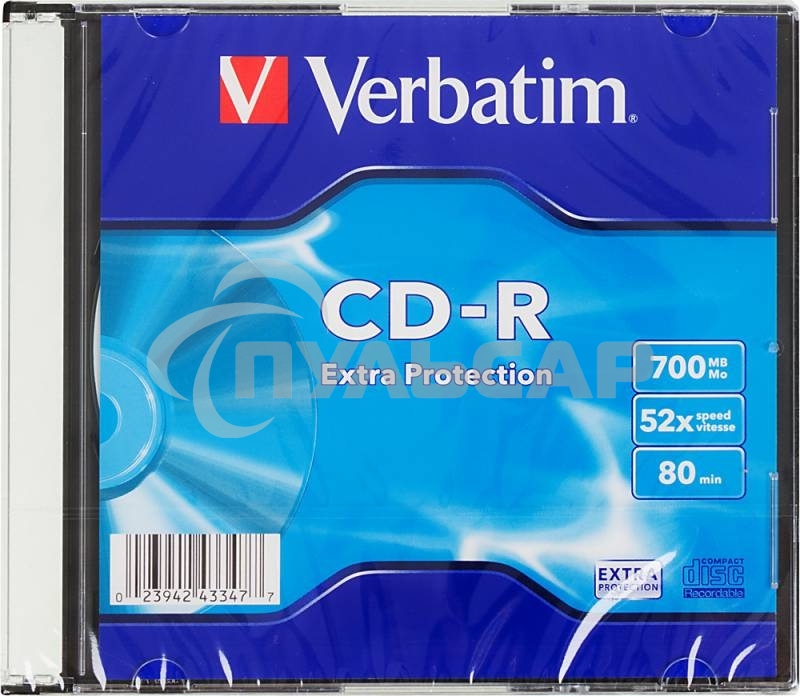 Диск CD-R Verbatim 700Mb 52x Slim case (200шт) (43347)