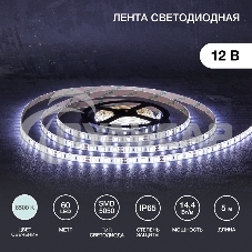 Лента светодиодная 5 м 12 В 5050 6500 К IP65 60 LED/м для БП с клеммами LAMPER