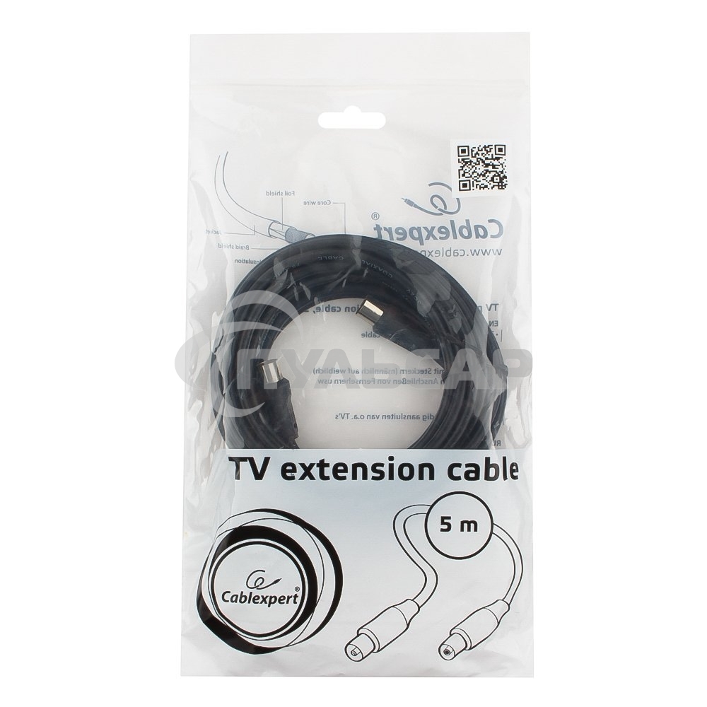 Кабель телевизионный Cablexpert, CCV-515-5M, Coaxial M/F, 5м