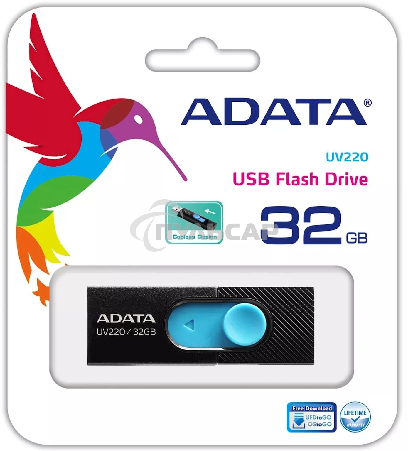 Флешка USB ADATA UV220 (AUV220-32G-RBKBL), 32 Gb, USB 2.0, R/W 15/5, черный/голубой