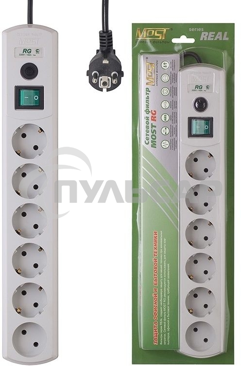 Сетевой фильтр Most RG 3м (6 розеток) белый (коробка)