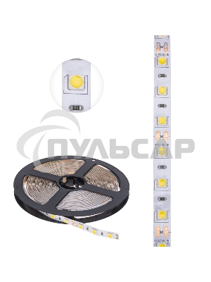 Лента светодиодная 5 м 12 В 5050 4000 К IP23 60 LED/м для БП с клеммами LAMPER