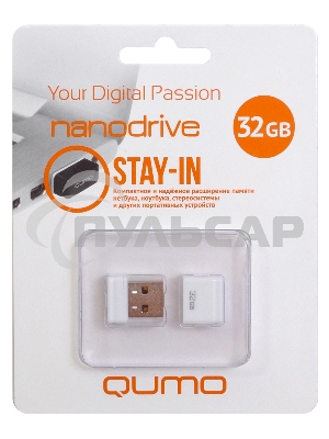 Флешка USB 2.0 QUMO 32 Gb, NANO QM32GUD-NANO-W белый