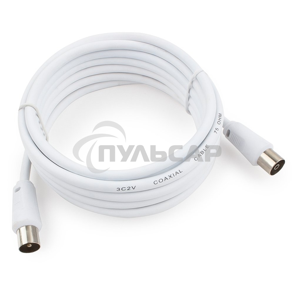 Кабель телевизионный Cablexpert CCV-515-W-3M, Coaxial M/F, белый, 3м