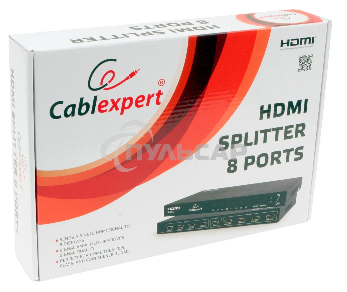 Разветвитель HDMI Cablexpert DSP-8PH4-03, HD19F/8x19F, 1 компьютер => 8 мониторов, Full-HD, 3D, 1.4v, каскадируемый