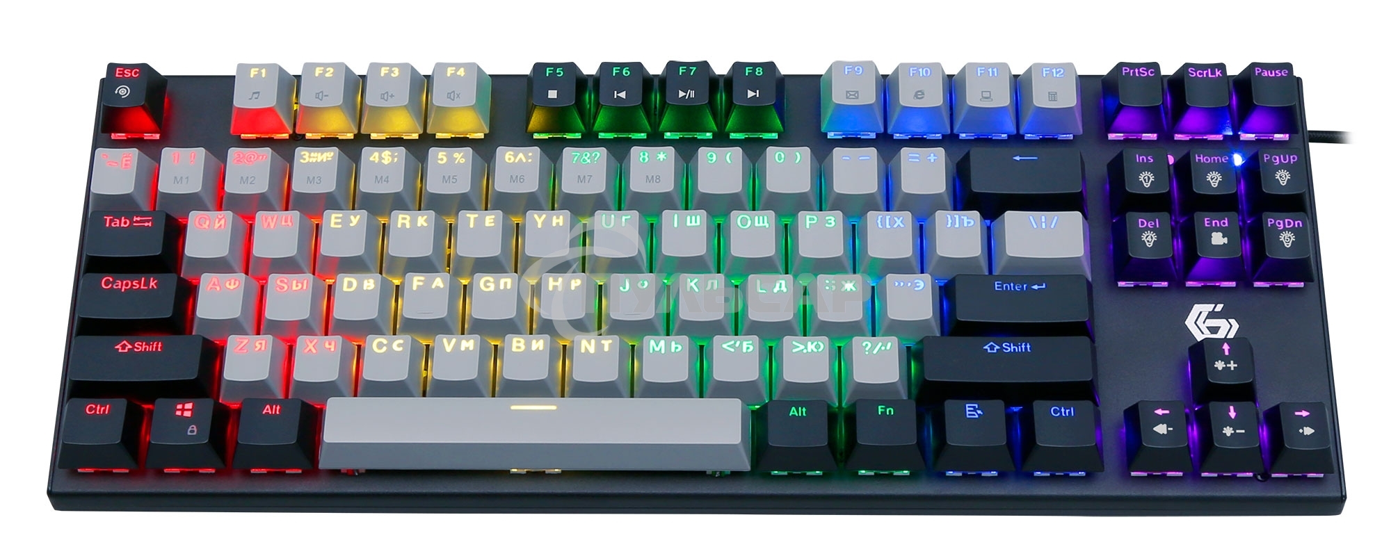 Клавиатура проводная механическая Gembird KB-G600, 87кл, Rainbow, красн.свитчи, 1.8м, черная