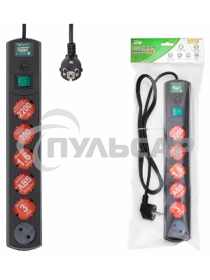 Сетевой фильтр Most LRG 1.6м (6 розеток) черный (пакет ПЭ)