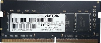 Оперативная память AFOX AFSD44FK1P, DDR4, 4Gb (1x4 Gb), 2666 MHz, CL19, SO-DIMM