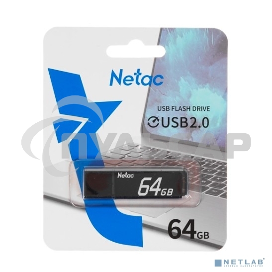 Флешка USB Netac U351 64 Gb <NT03U351N-064G-20BK>, USB 2.0, с колпачком, металлическая черная