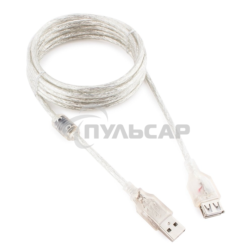 Кабель Cablexpert USB2.0 Pro, AM/AF, 3м, экран, 2 феррит.кольца, прозрачный (CCF-USB2-AMAF-TR-10)