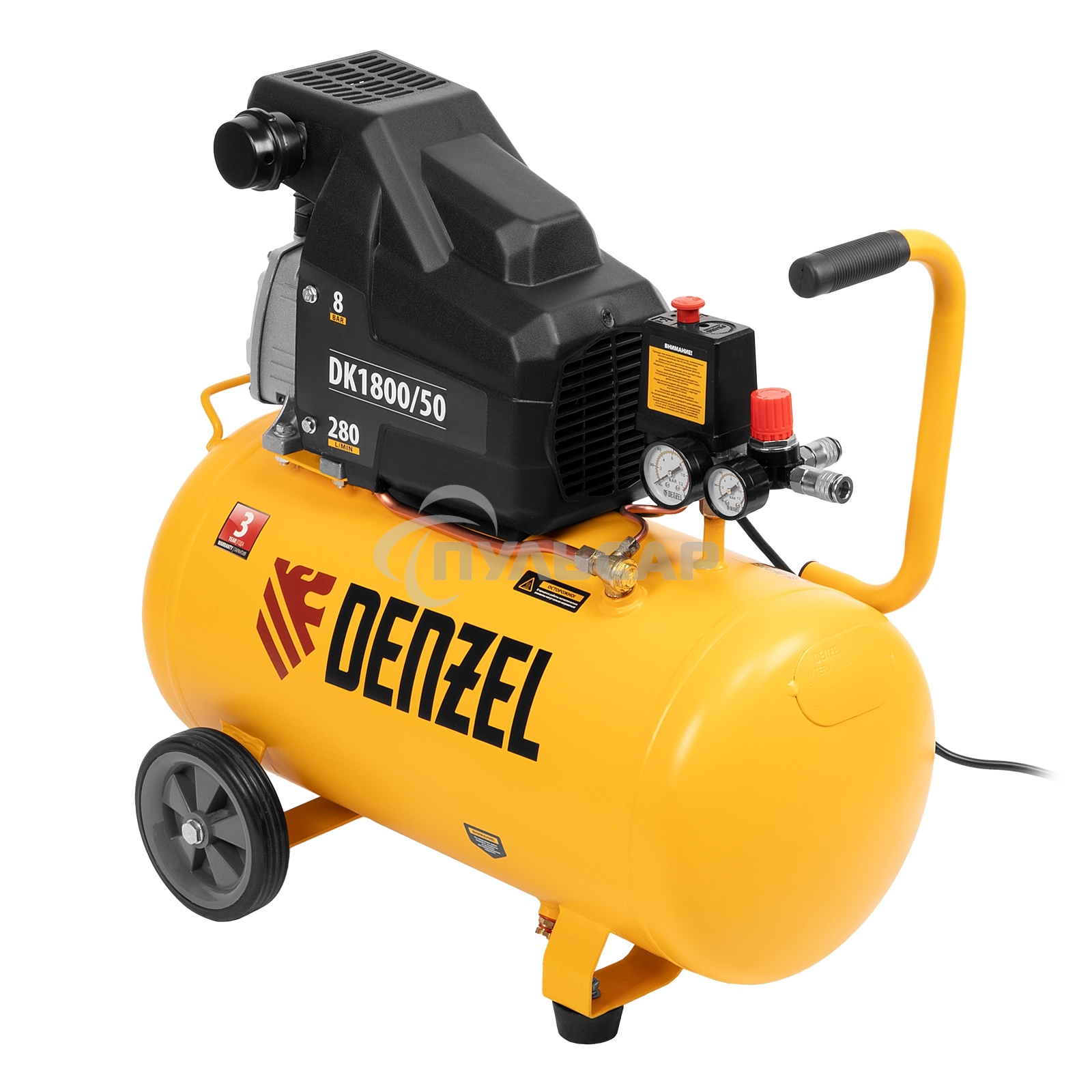 Компрессор Denzel воздушный DK1800/50,Х-PRO 1,8 кВт, 280л/мин, 50л 58068
