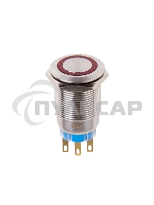 Кнопка антивандальная Ø19 250В Фикс (5с) ON-OFF/OFF-ON подсв/красная Rexant