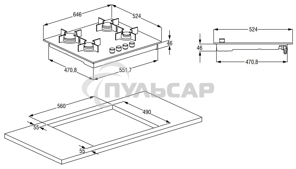 Газовая варочная панель Beko HINW 64229 S, черный