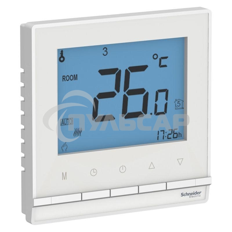 Термостат электрон.теплого пола с датч Schneider-electric ATN000138 ATLASDESIGN от + 5 до +35 °C, 16A,в сб., БЕЛЫЙ