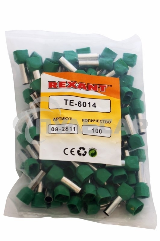 Наконечник штыревой втулочный изолированный F-14 мм 2х6 мм² (НШВи(2) 6.0-14/НГи2 6,0-14) зеленый Rexant