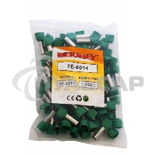 Наконечник штыревой втулочный изолированный F-14 мм 2х6 мм² (НШВи(2) 6.0-14/НГи2 6,0-14) зеленый Rexant