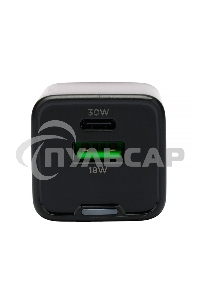 Зарядное устройство Cablexpert MP3A-PC-64, 30Вт GaN, 3А, QC4.0/PD, 1xUSB, 1xType-C, черный, пакет