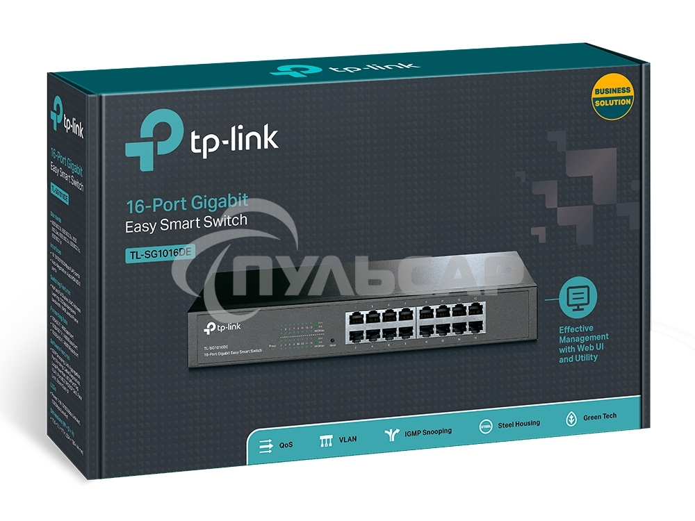 Сетевой коммутатор TP-Link SMB TL-SG1016DE 16-Port Gigabit Easy Smart Switch, 16 10/100/100Mbps RJ45 ports, MTU/Port/Tag-based VLAN, QoS, IGMP Snooping