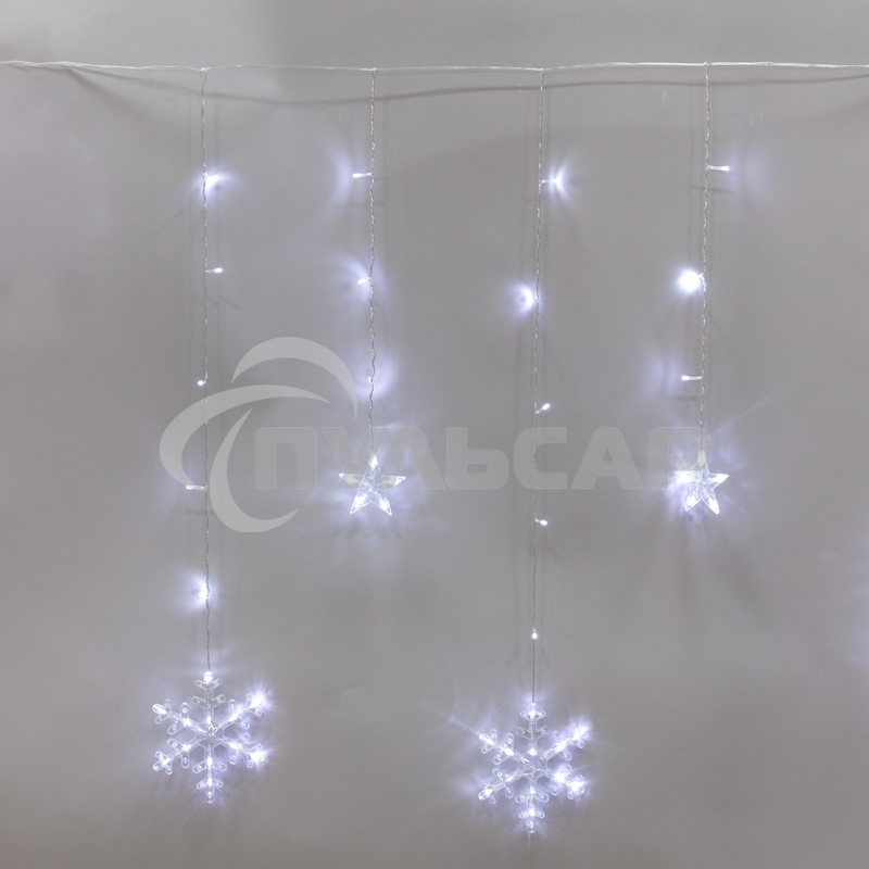 Гирлянда Neon-night Бахрома со снежинками 2,4х0,9м, 150 LED, белый, с контроллером 8 режимов, 230В