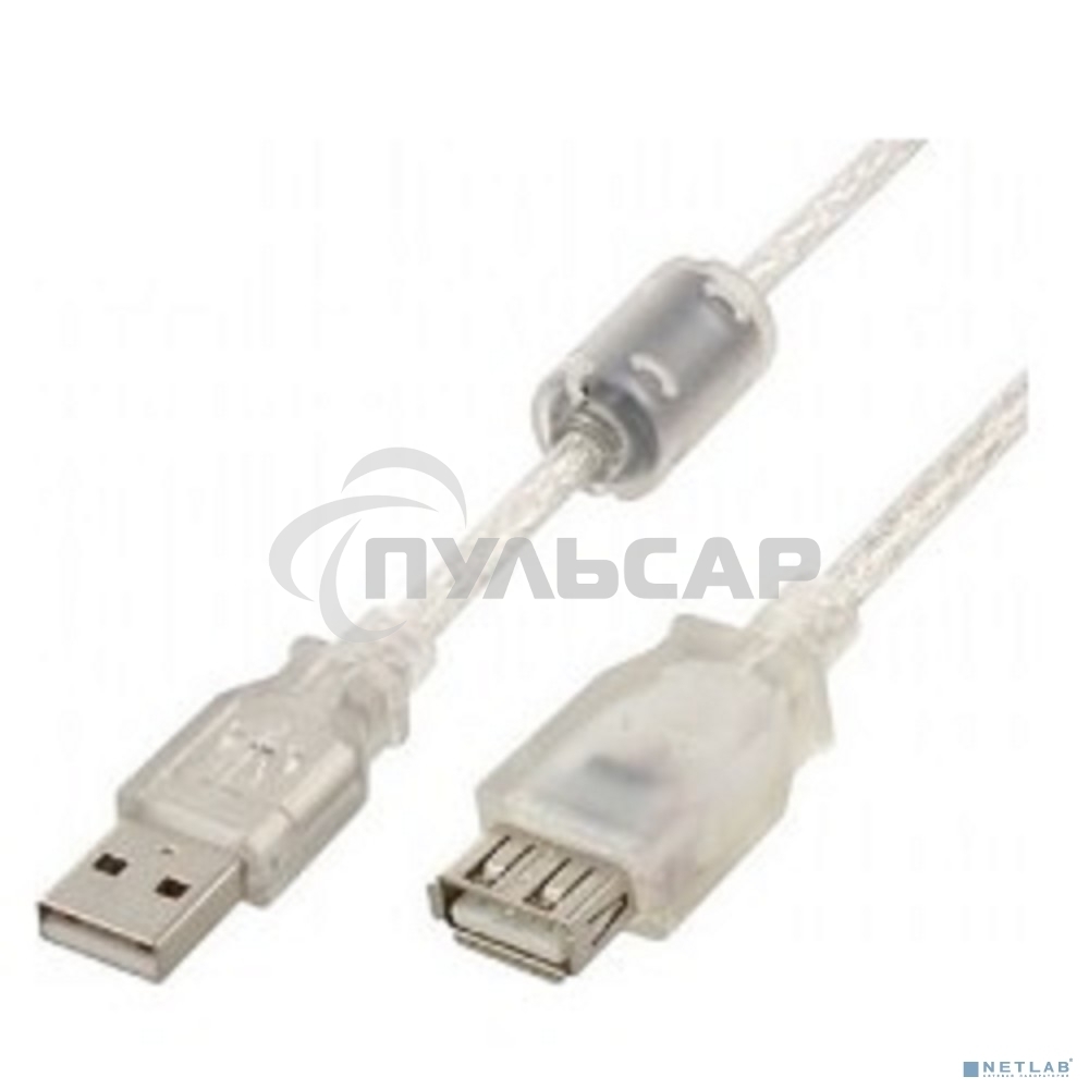 Кабель-удлинитель USB2.0 Pro Cablexpert CCF-USB2-AMAF-TR-6, AM/AF, 1,8м, экран, 2феррит.кольца, прозрачный, пакет