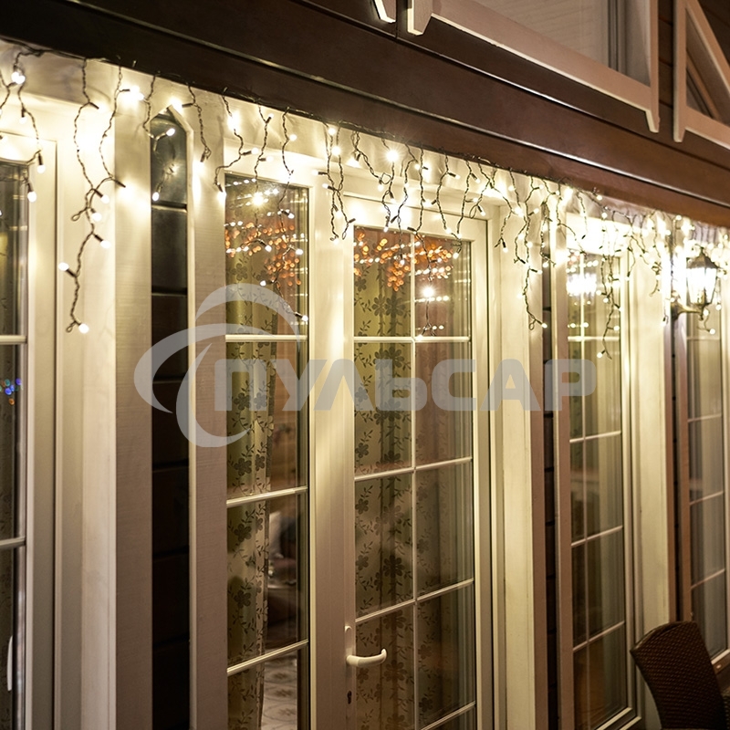 Гирлянда Neon-night Айсикл (бахрома) светодиодный, 4,8 х 0,6 м, черный провод, 230 В, диоды теплый белый, 176 LED