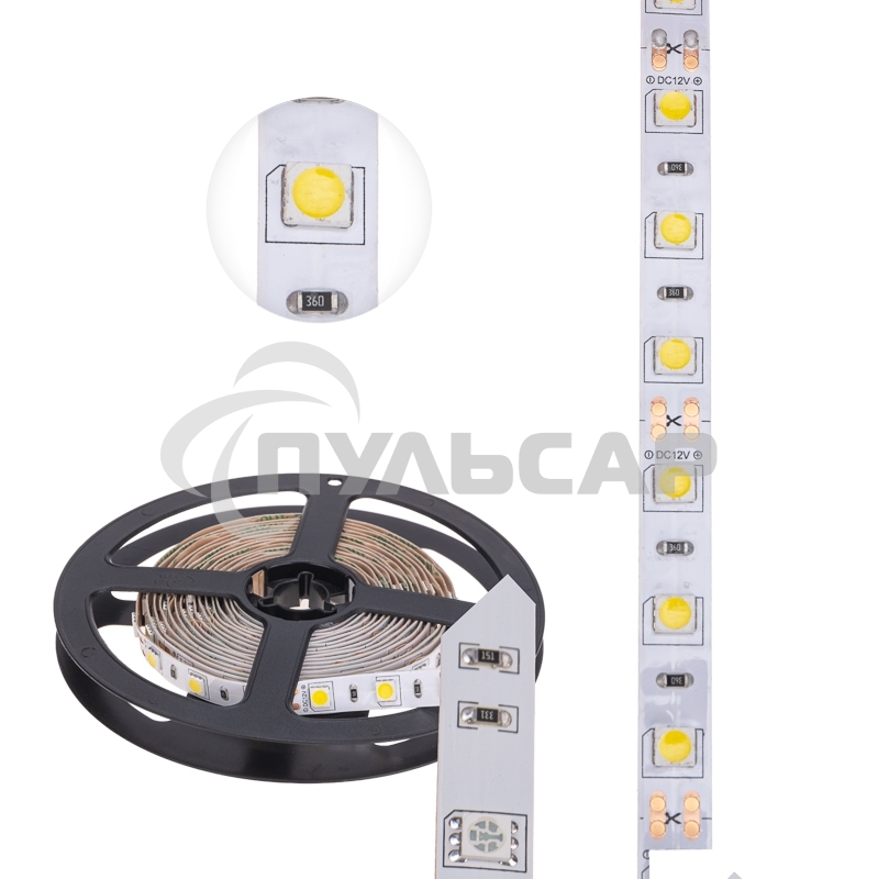 Лента светодиодная 3 м 12 В 5050 4000 К IP23 60 LED/м для БП с клеммами LAMPER