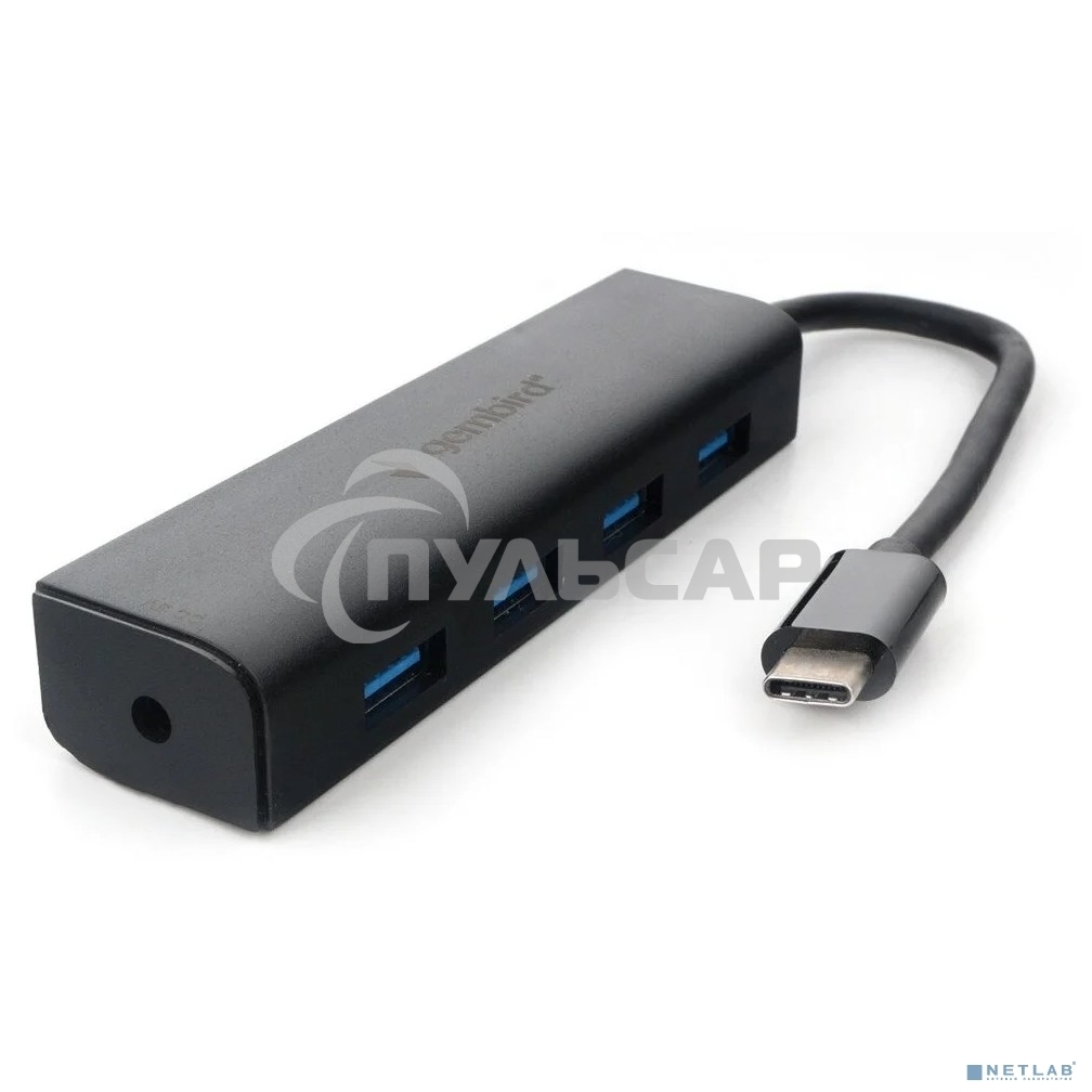 Концентратор USB 3.0 Gembird UHB-C364, 4 порта, Type-C, с доп питанием