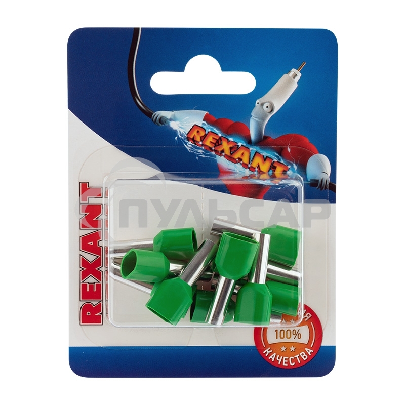 Наконечник штыревой втулочный изолированный F-14 мм 2х6 мм² (НШВи(2) 6.0-14/НГи2 6,0-14) зеленый Rexant