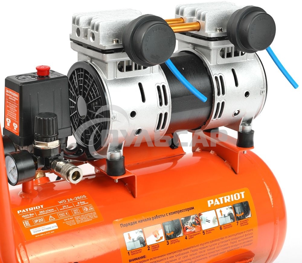 Компрессор Patriot поршневой безмасляный WO 24-260S, 260 л/мин, 8 бар, 1500 Вт, 24 л, быстросъемный 1/4