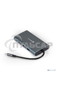 Док-станция ExeGate EX293985RUS DUB-31C/MAX (кабель-адаптер USB Type-C --> 3xUSB3.0 + Card Reader + PD 100W + HDMI 4K@30Hz + VGA + Audio + Lan RJ45 10/100/1000Mb, Plug&Play, серый)