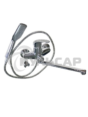 RUSSIA-MOSCOW 2070 Смеситель в ванную с дивектором на корпусе шаровый с сатеновой ручкой (Смеситель в ванную RUSSIA-MOSCOW с дивектором на корпусе, шаровый, сатеновая ручка с узором, картридж d=40мм, гусак 30см, аэратор для экономии воды, гайки крепления 