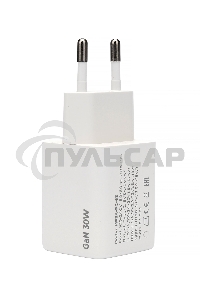 Зарядное устройство Cablexpert MP3A-PC-63, 30Вт GaN, 3А, QC4.0/PD, 1xUSB, 1xType-C, белый, пакет