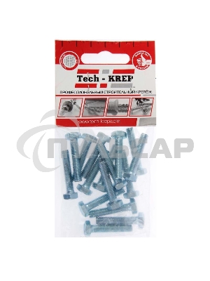 Болт М6х30 с шестигранной головкой цинк. DIN 933 (уп.16шт) класс прочности 8.8. пакет Tech-Krep 102959