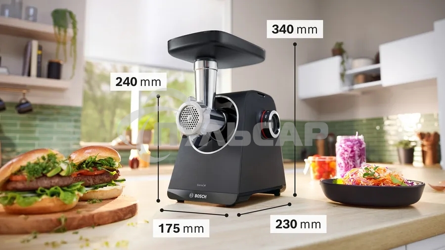 Мясорубка электрическая Bosch MFWS440B, 1900W, черный