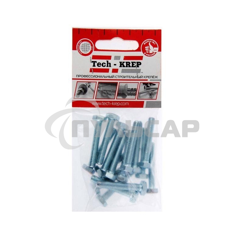 Болт М6х40 с шестигранной головкой цинк. DIN 933 (уп.16шт) класс прочности 8.8. пакет Tech-Krep 102961