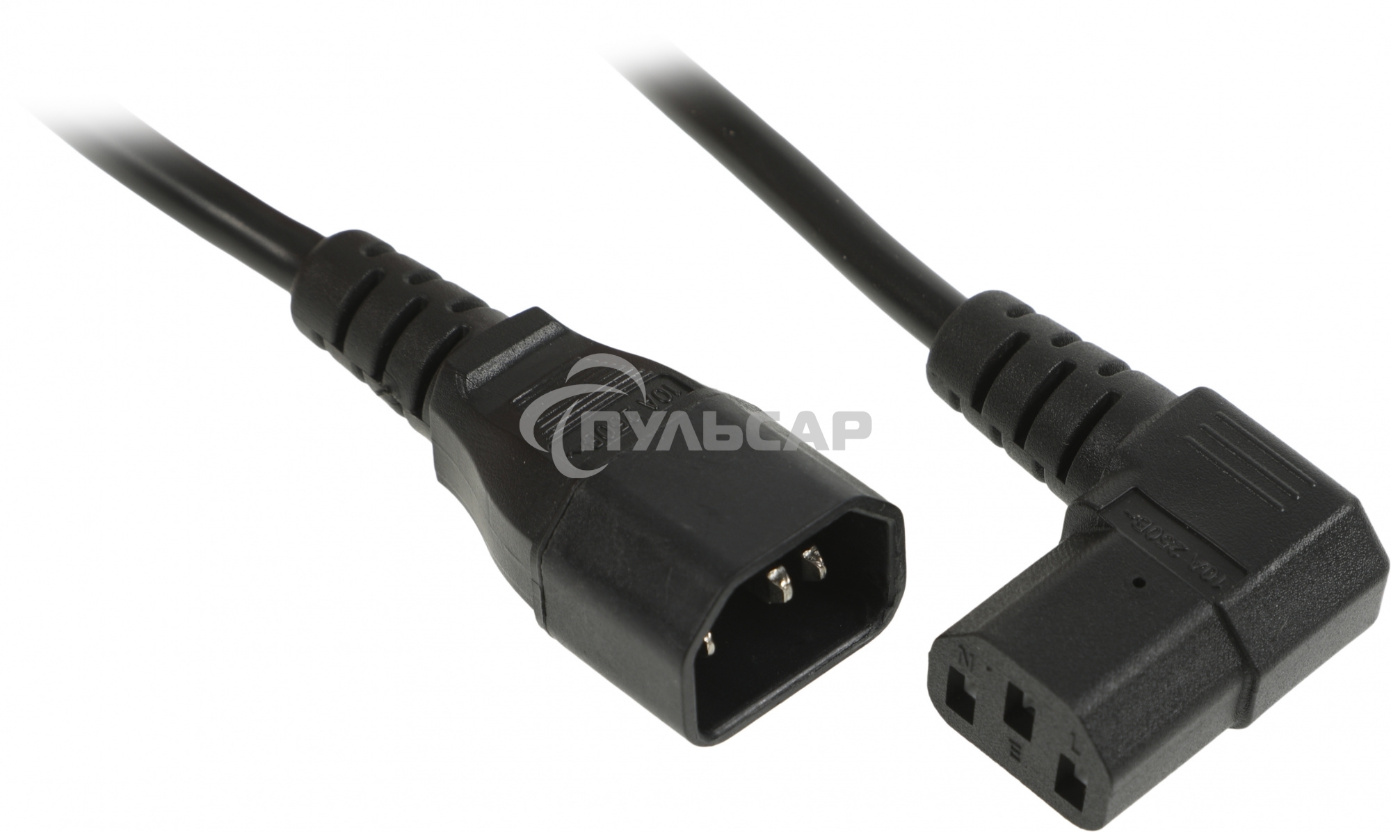 Кабель питания Hyperline PWC-IEC13A-IEC14-3.0-BK монитор-компьютер IEC 320 C13 (угловая) - IEC 320 C14 (3x1.0), 10A, прямая вилка, 3м, черный