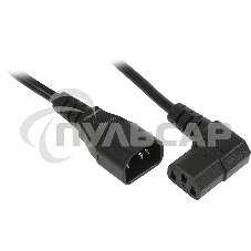 Кабель питания Hyperline PWC-IEC13A-IEC14-3.0-BK монитор-компьютер IEC 320 C13 (угловая) - IEC 320 C14 (3x1.0), 10A, прямая вилка, 3м, черный